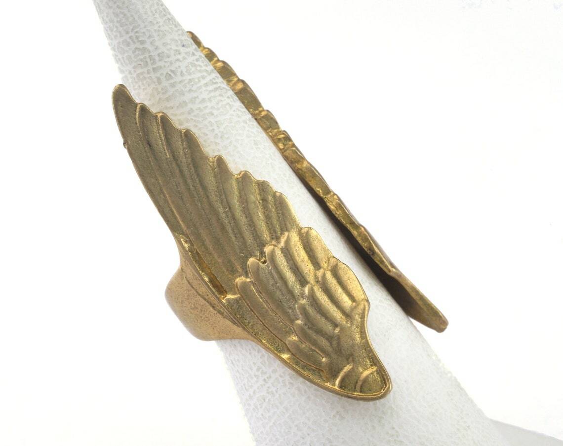 Wings Adjustable Ring 37x19mm Raw brass (17mm 7US inner size) 2608