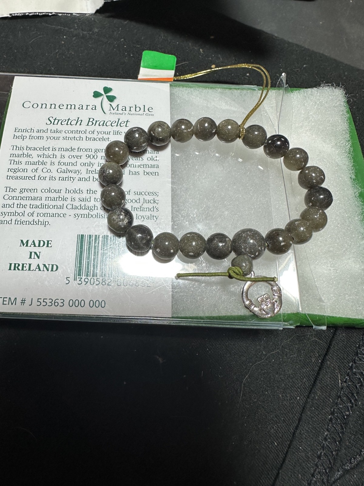 Connemara Marble Beaded Stretch Bracelet w/ Claddagh Charm