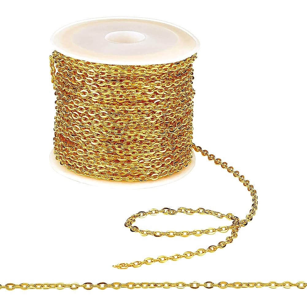 33 ft Necklace Chains 2.2mm Golden Iron Cross Chains Link Flat O-Shaped Cable