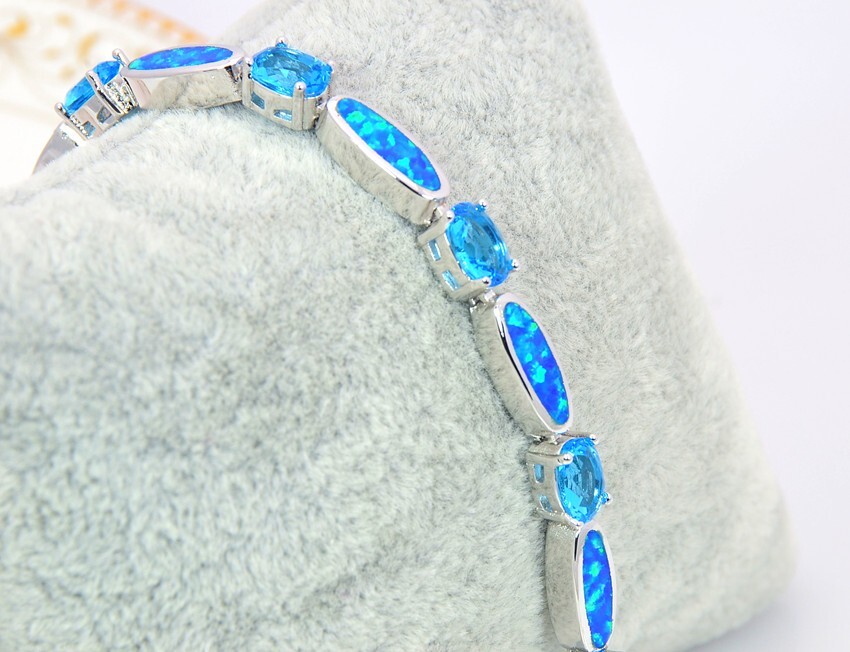 Hawaii Blue Opal Waves Cuff Bracelet 925 Sterling Sliver Jewelry For Women Girls