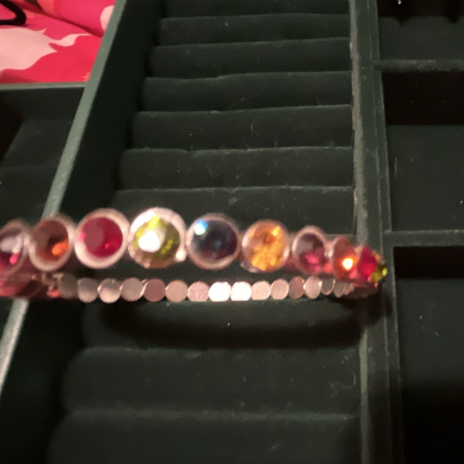 Silver Tone Bangle Bracelet Multicolor Round Crystal Bezel Set