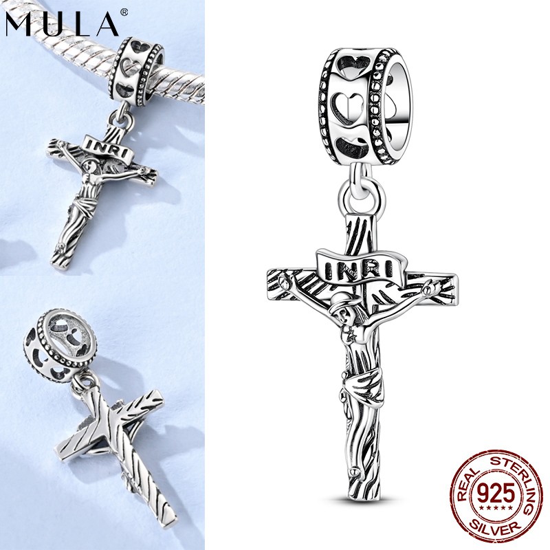 MULA 925 Sterling Silver DIY Charm Retro Jesus Cross Pendant for Women Bracelet