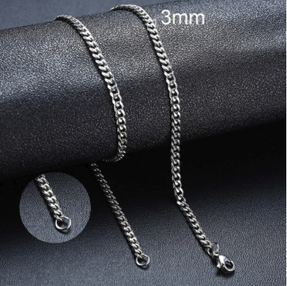Stainless Steel Silver Tone Cuban Curb Chain 18 Inch-45cm Mens Necklace 3mm