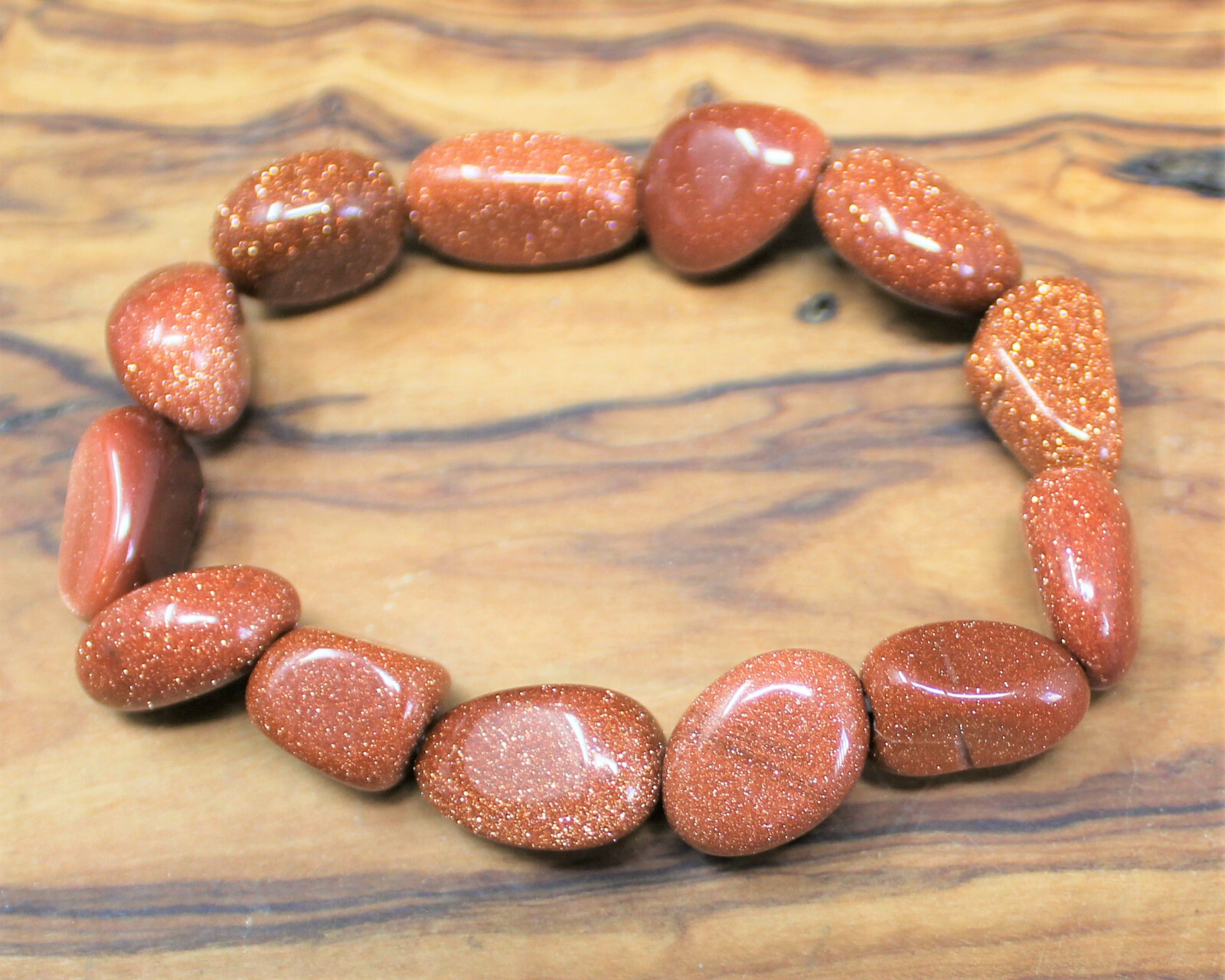 Red Goldstone Tumbled Gemstone Bracelet: 6-8 mm Nuggets (Stretch Bracelet)