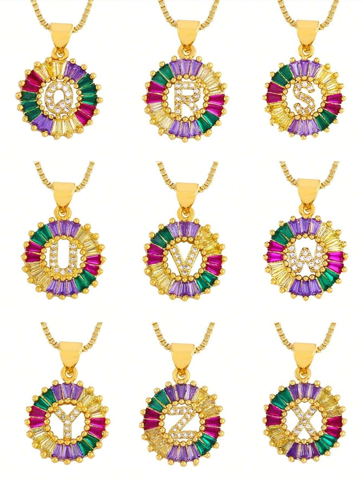 Gold Plated Rainbow CZ Initial Letter Necklace Pendant Women Personalized Gift