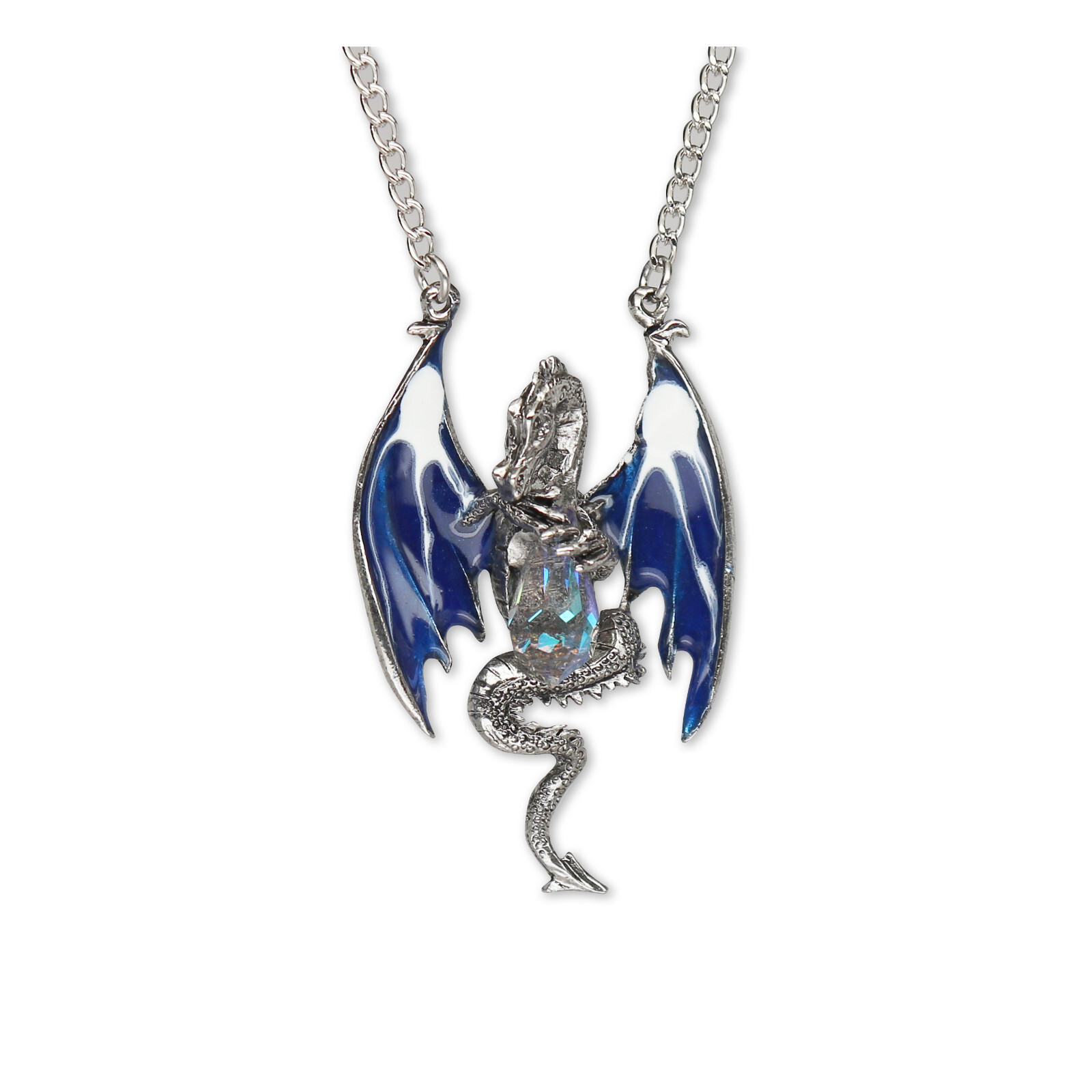 Blue Dragon Holding Crystal Stone Medieval Renaissance Pendant Necklace NK-491B