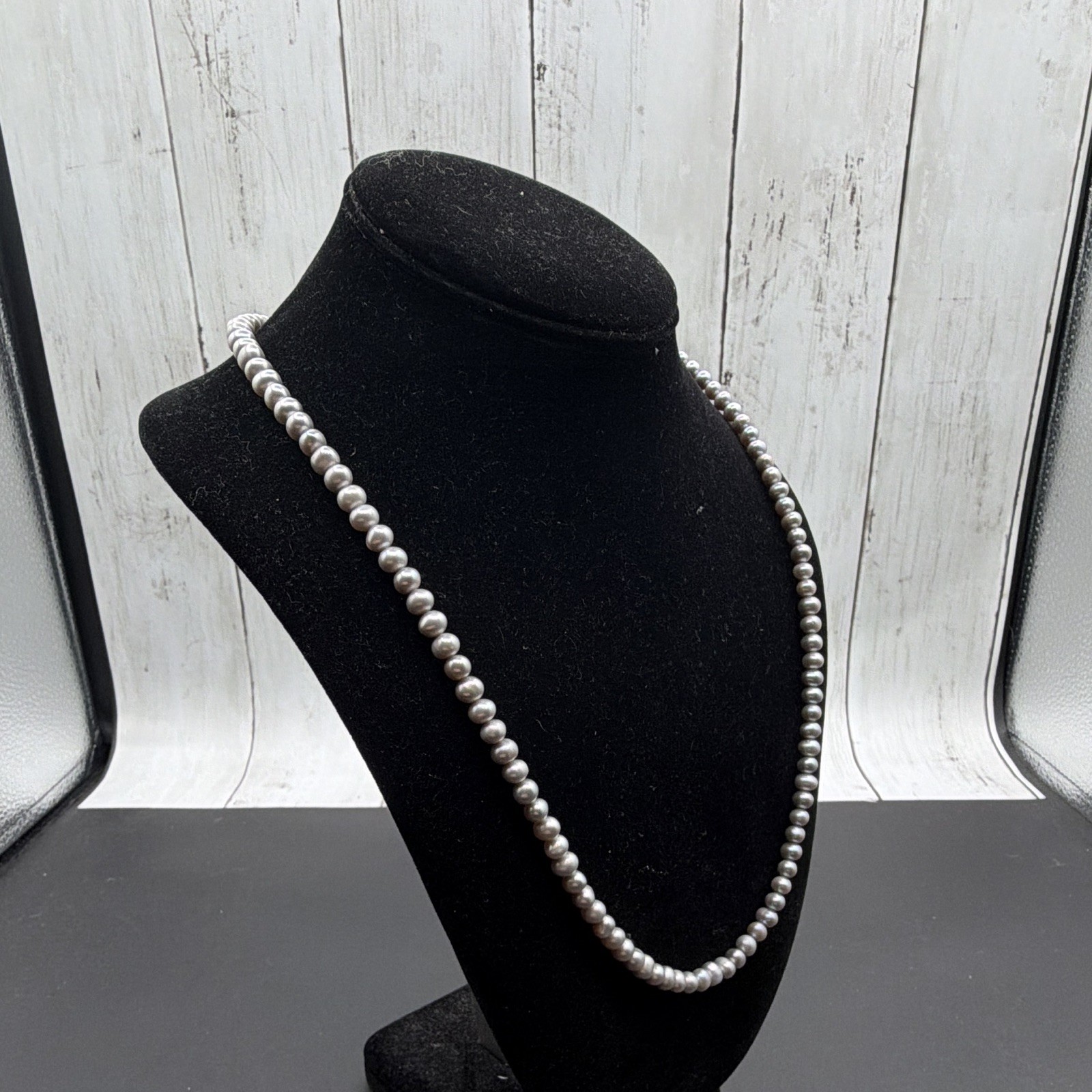 24” 6mm-6.5mm Double Knotted AA+ Grade Silver Gray Freshwater Pearl Necklace
