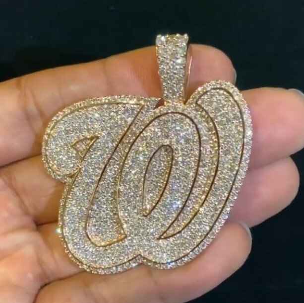 mens Custom Any Initial W Letter Cursive Pendant 3.75ct Simulated Diamond Silver