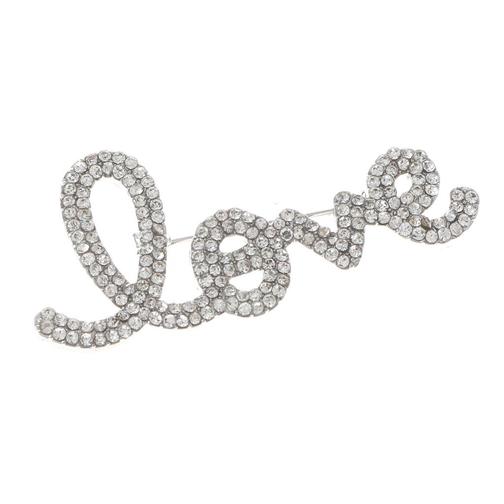 Silver Tone Alloy Metal Crystal Rhinestone Love Brooch P1622-SCL
