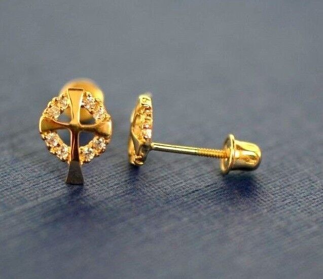 14K White or Yellow Gold Cross CZ Stud Earrings