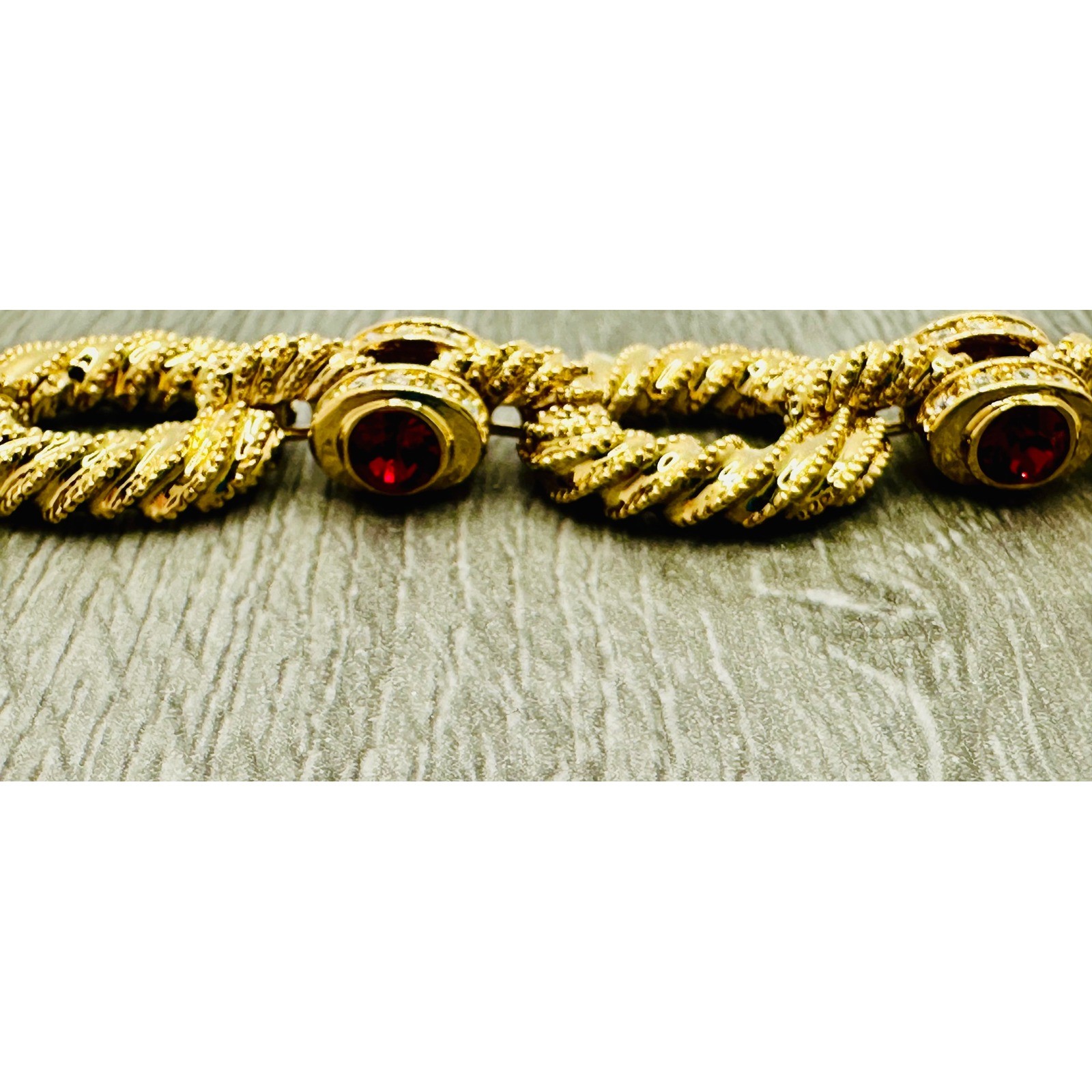 JBK Camrose & Kross Jacqueline Kennedy Ruby Red Crystal Gold Tone Link Bracelet