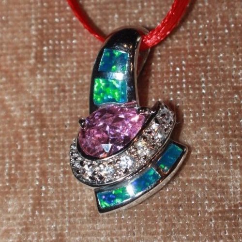 1 fire opal Cz necklace pendant gemstone silver jewelry elegant petite cocktail