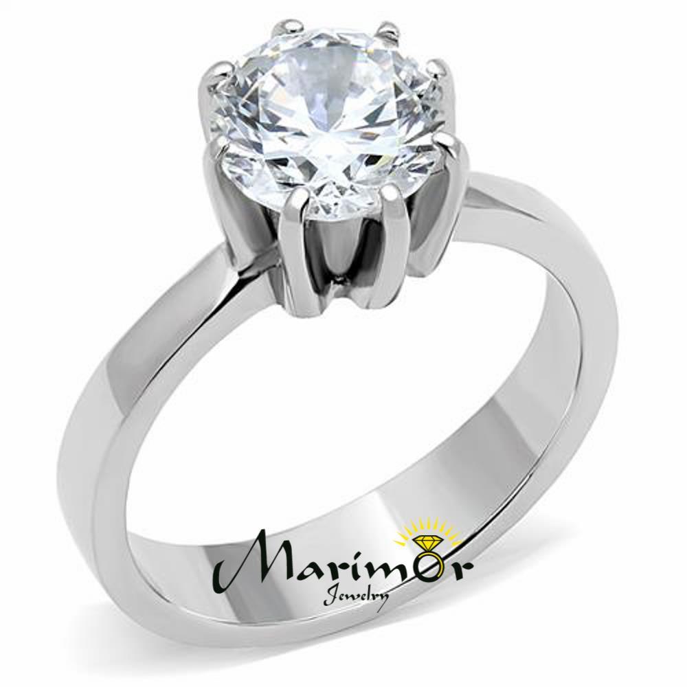 Women’s 2.04 Ct Round Solitaire Zirconia Stainless Steel Engagement Ring Sz 5-10