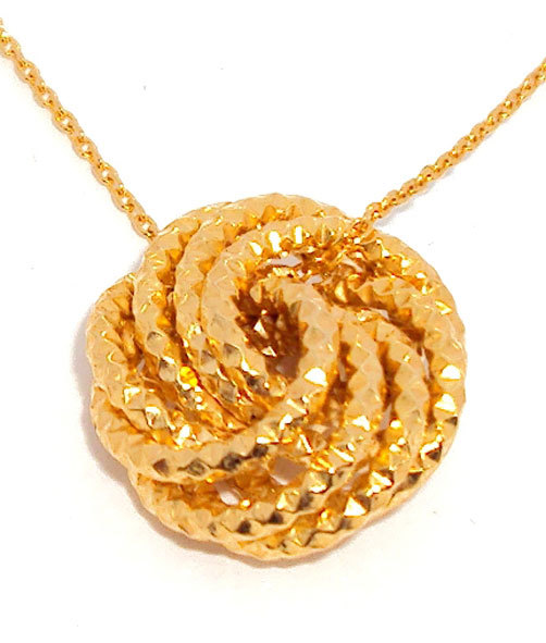 Technibond Rosetta Pendant Cable Rolo Chain 14K Yellow Gold Plated Silver