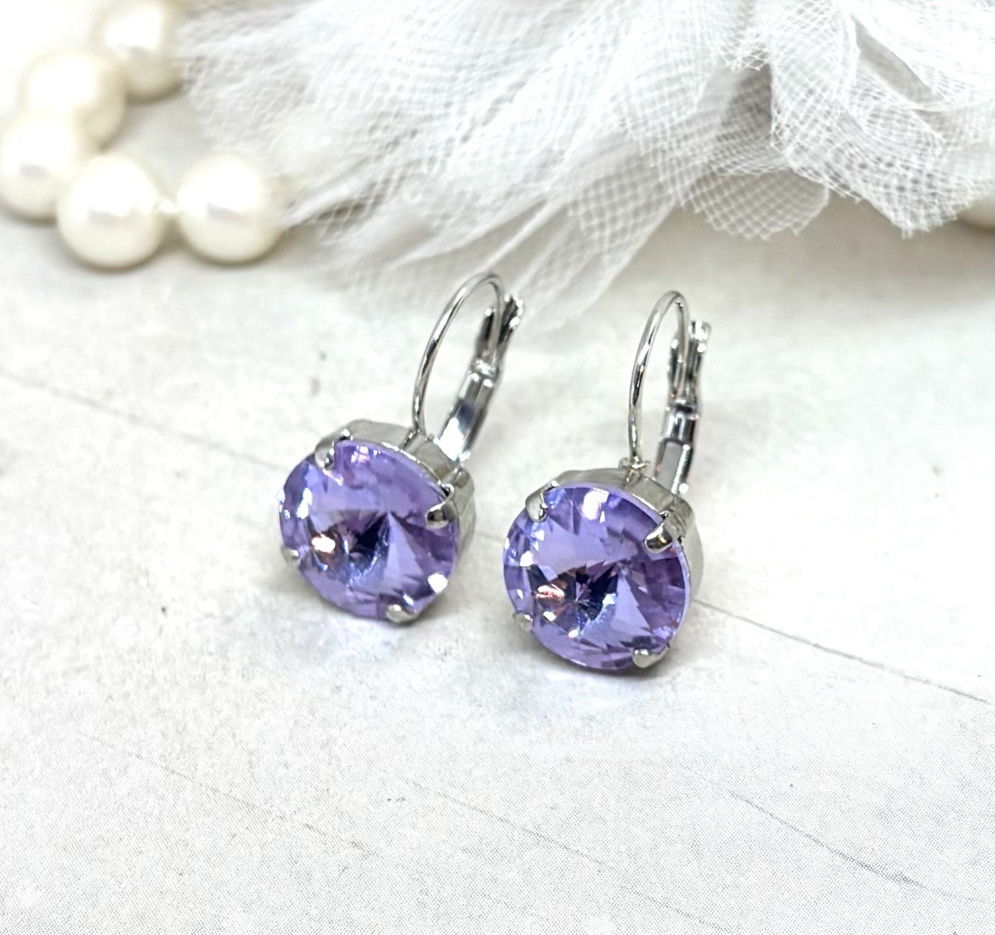 Antique Silver Violet Lavender Cup Chain Earrings, Purple Earrings