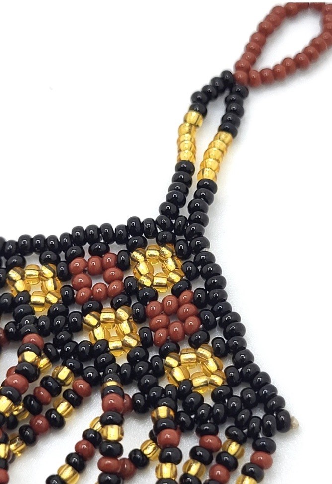 Wide Seed Bead Toggle Bracelet Gold , Black, & Brown glass Beads 6.5″ x 1.5″