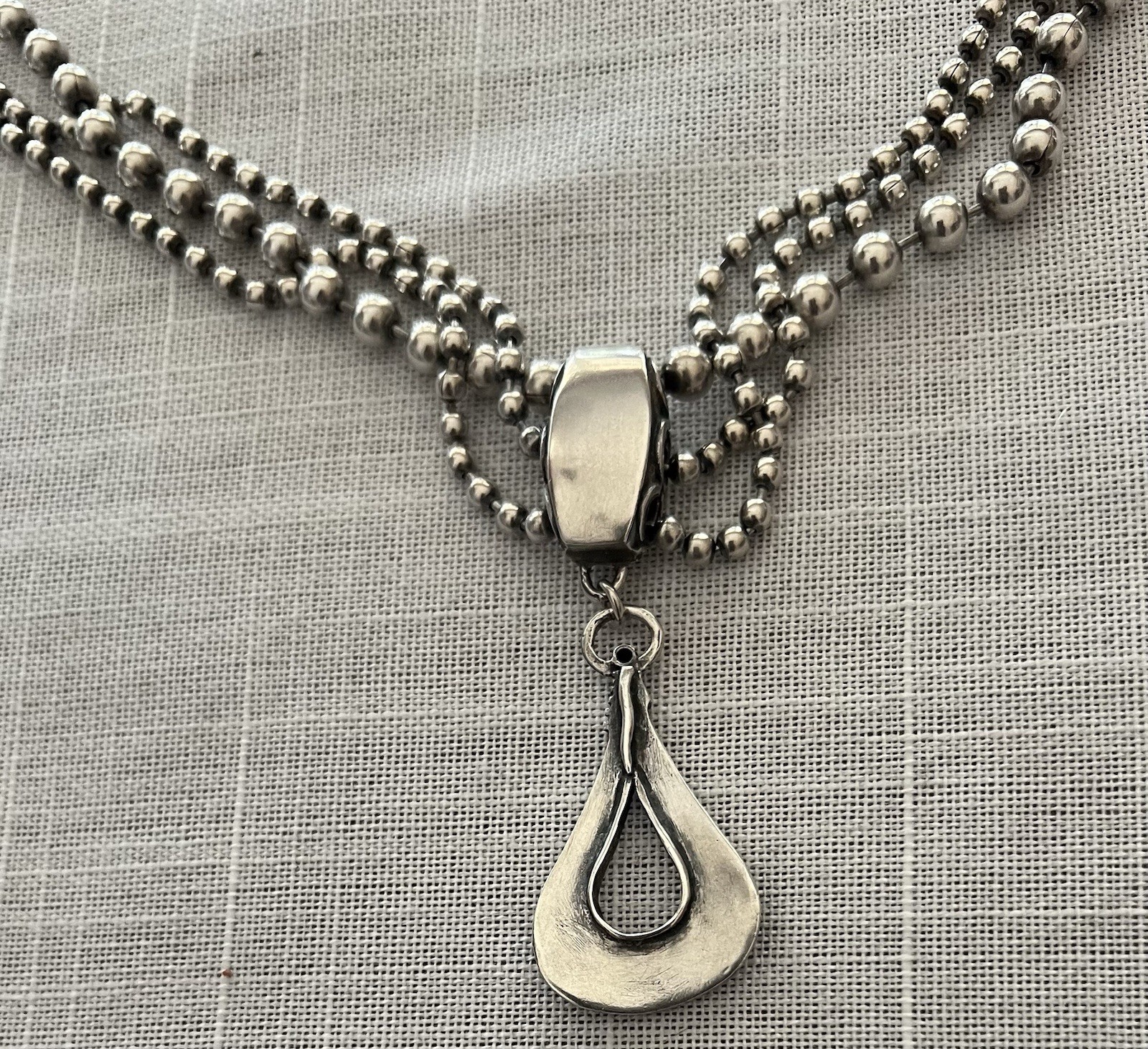 Silpada Multi Strand S.S Beaded Adjustable Necklace Cascading Pendant ..