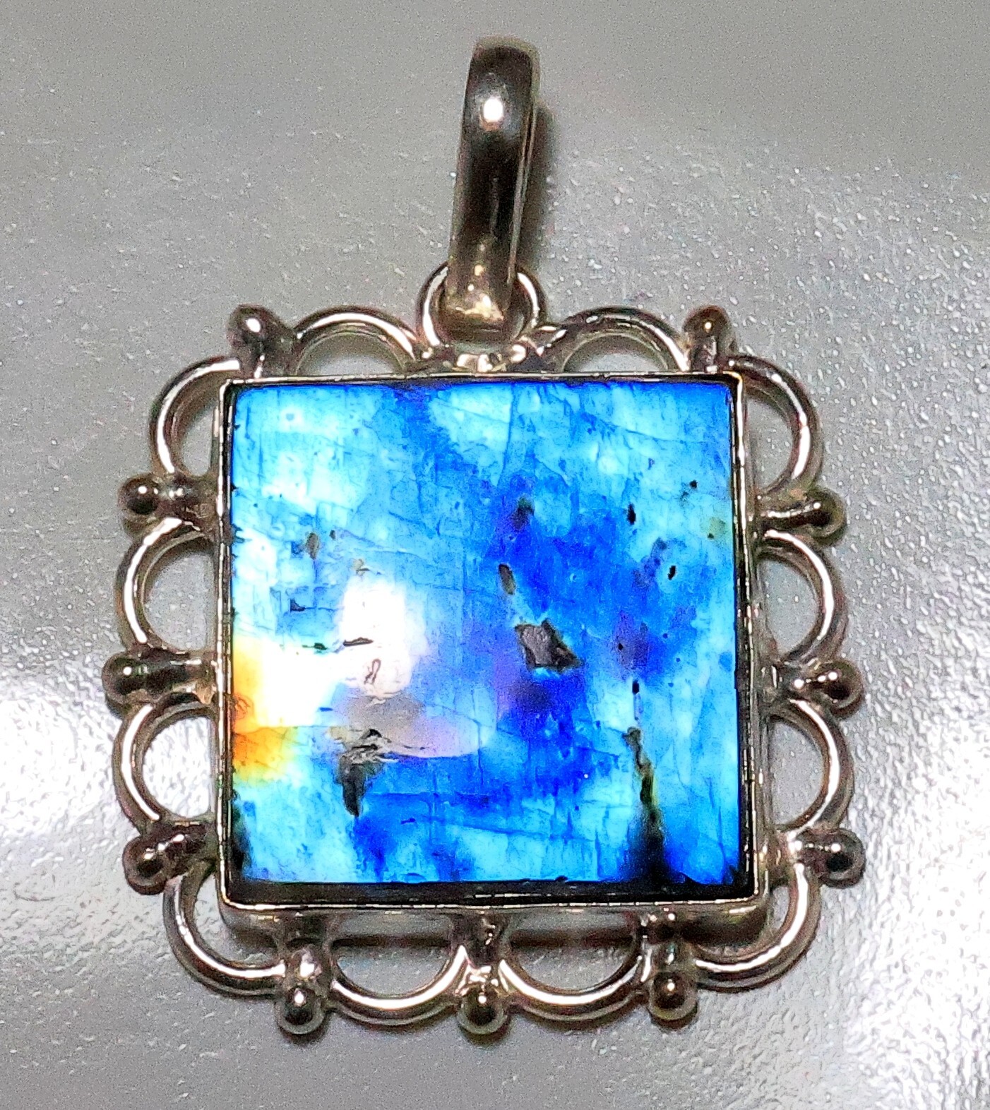 925 Silver Plated Blue Fire Labradorite Pendant Jewelry Size 1.56″ QB-76