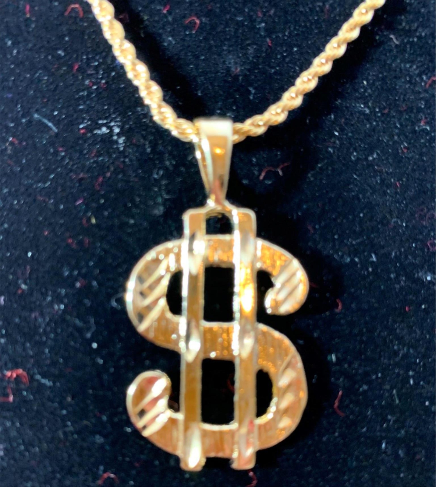 14 KT GOLD PLATED ABOUT 1 3/4 INCHES DOLLAR SIGN CHARM PENDANT-3518 USA SELLER