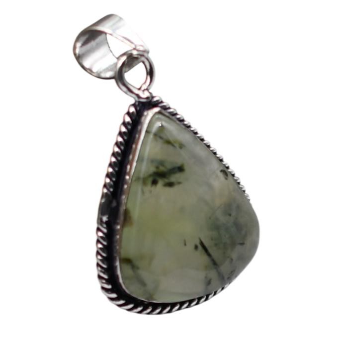 Prehnite Natural Gemstone Antique Silver Plated Pendant 1.5″ J 1604