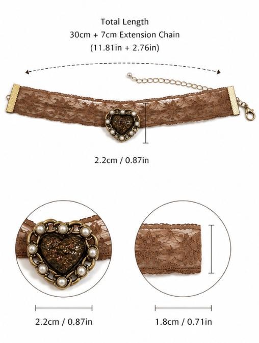 Vintage Lace Heart Choker Necklace for Women | Romantic Gothic Aesthetic Neck