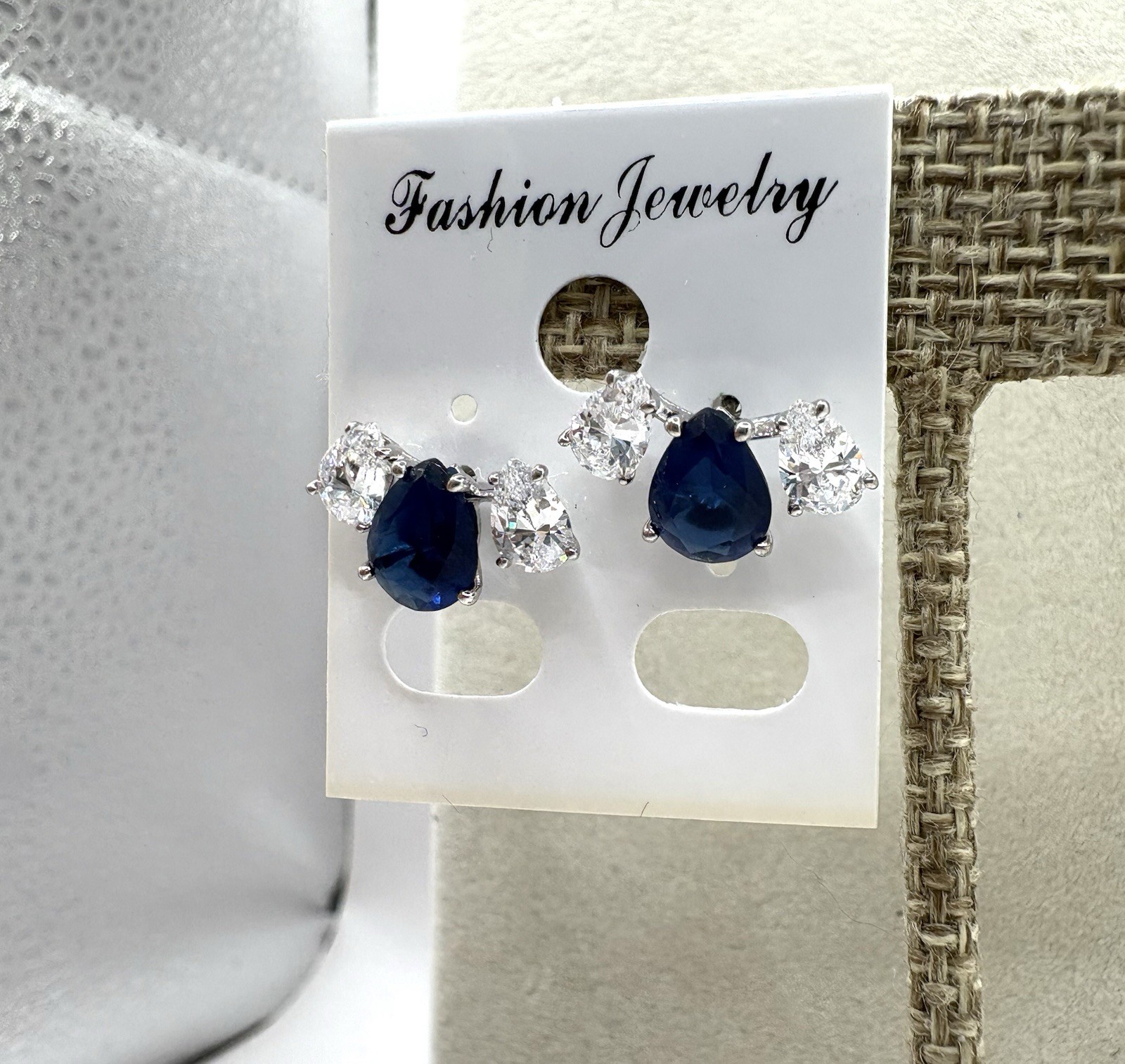 Silver Tone Crystal & Saphire Blue Crystal Pierced Stud Earrings NWOT
