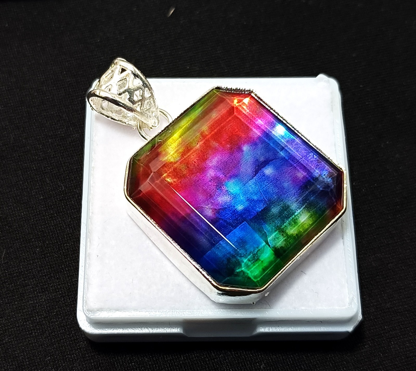 EGL Certified 67.50 Ct Natural Ammolite 925 Solid Silver Pendant Loose Gemstone