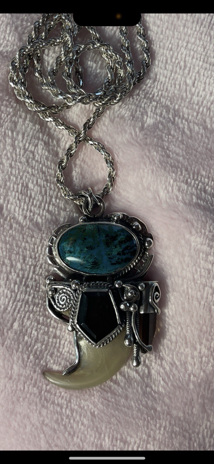 Silver 925 Rope Chain Pendant Necklace multi Stone turquoise