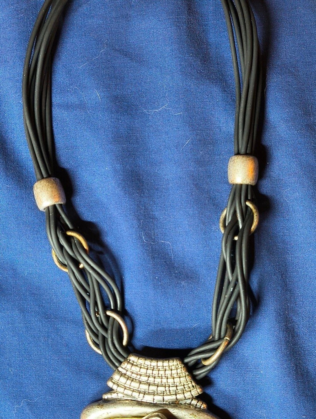 Y2K Leopard Print Statement Necklace Multi Strand Faux Leather Cord Tribal Boho