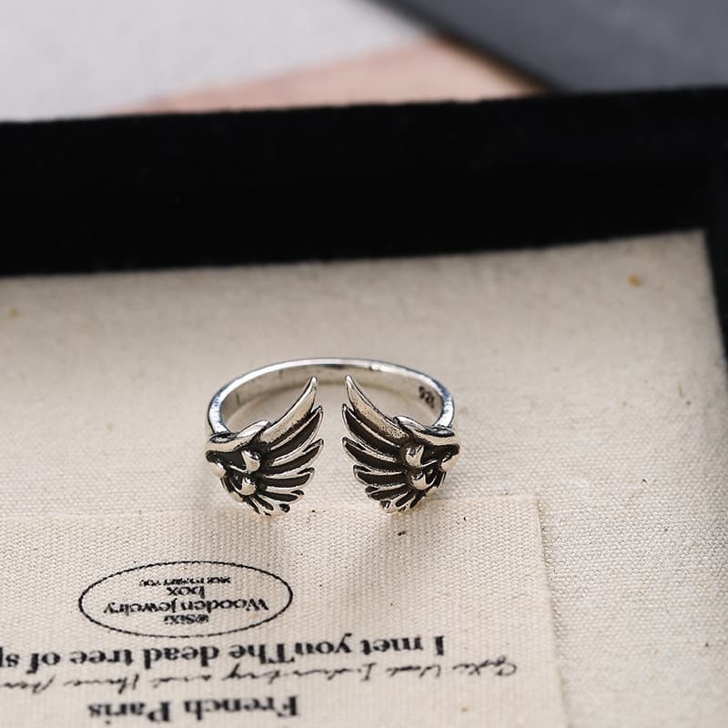 Open Wing Rings 925 Plated Silver Wedding Feather Angel Ring Fashion Jewelry