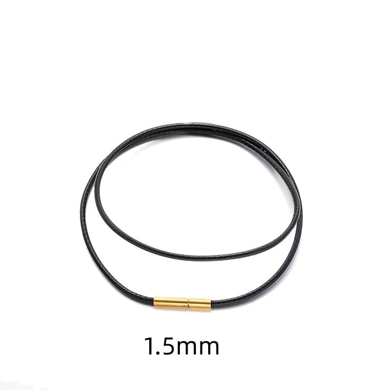 Black Rope Leather Cord Chain Necklace Stainless Steel