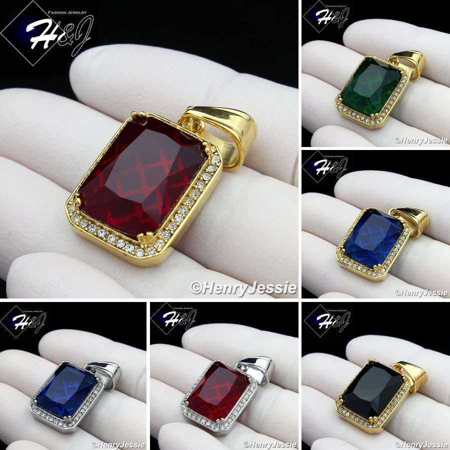 MEN Stainless Steel Silver/Gold Plated Green/Blue/Black Rhinestone Pendant*2S