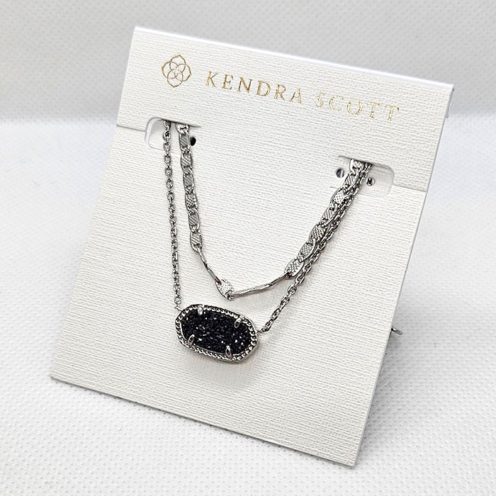 New Kendra Scott Elisa Multi Strand Silver Pendant Necklace In Black drusy