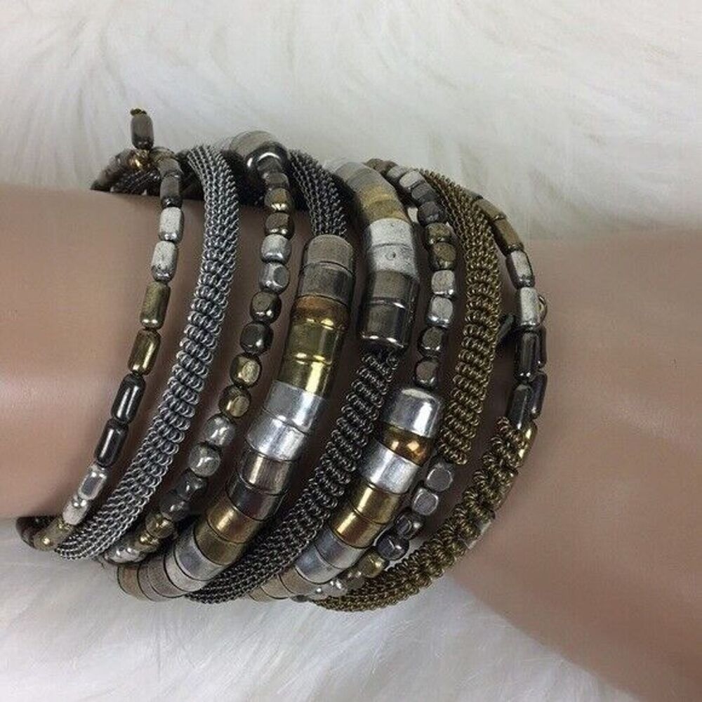 Wrap Coil Bracelet Chunky Bold Boho Cowgirl Tri Colored Mixed Metal Retro Y2K