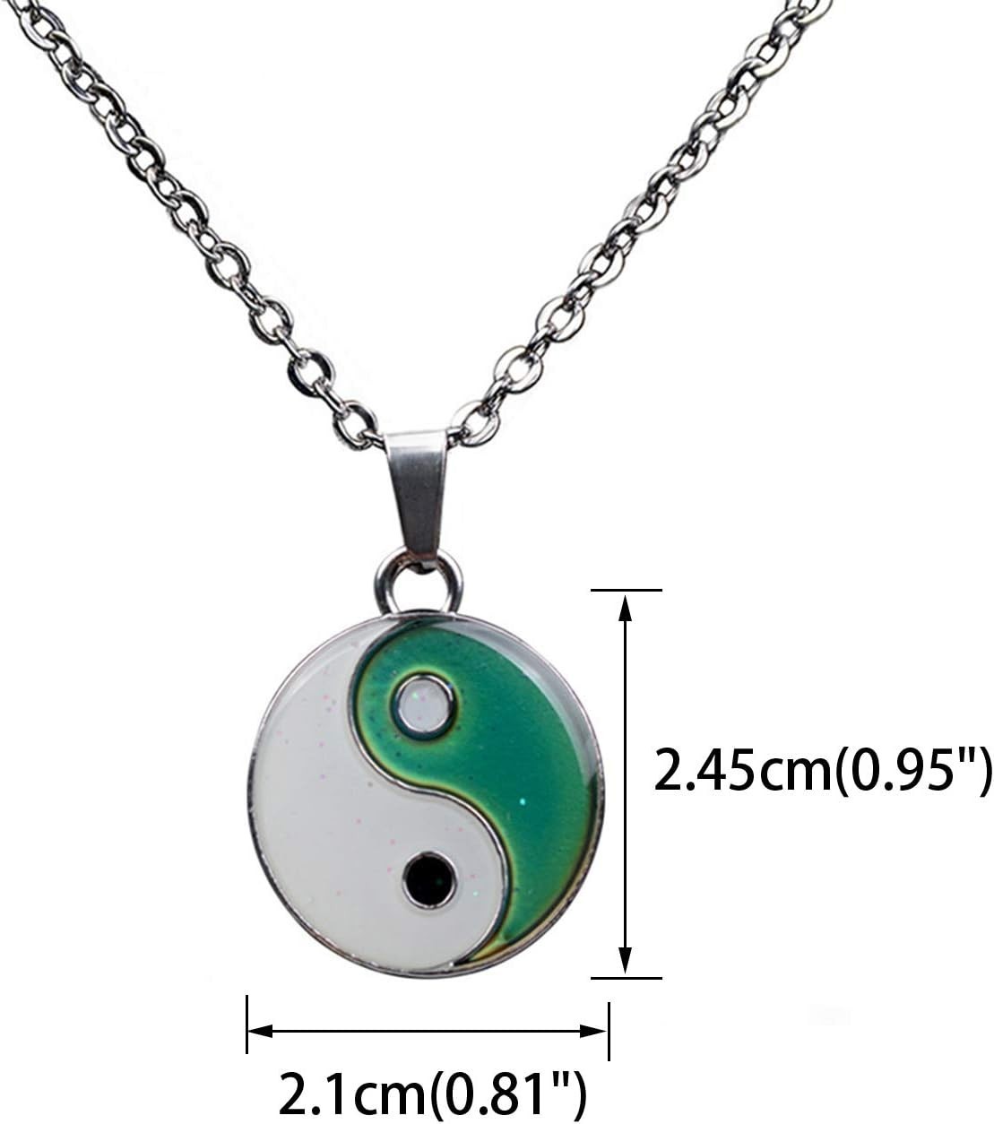 19.29″ Stainless Steel Rolo Chain with Color Changing Yin Yang Pendant Necklace