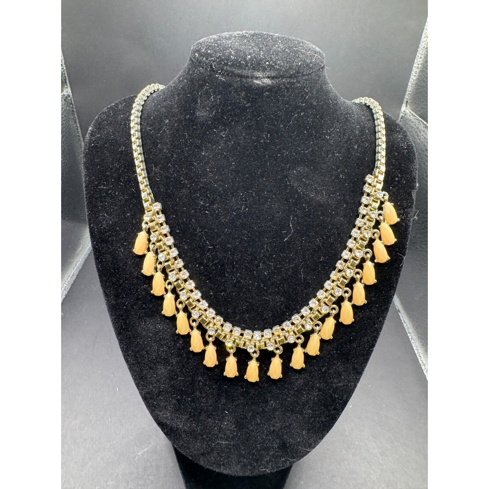 Banana Republic Gold Tone Faceted Rhinestone Statement Necklace Venetian Link