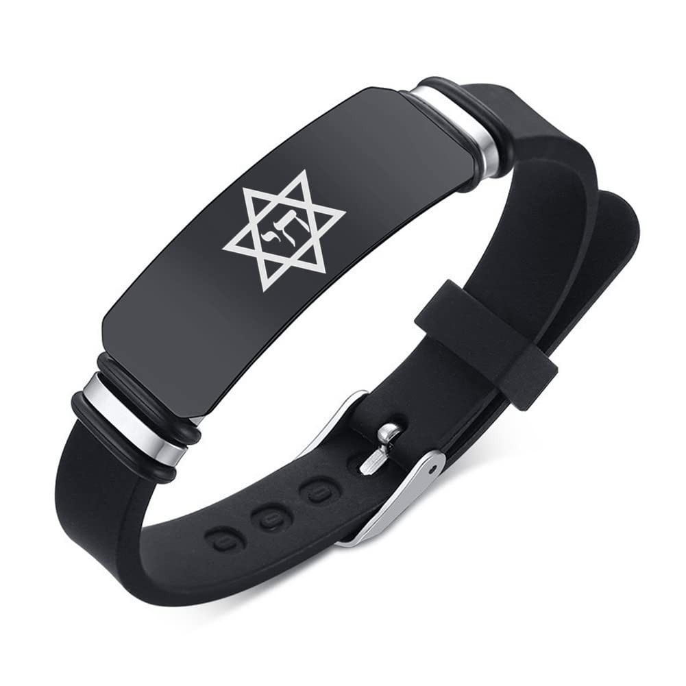 Black Star of David Jewish Hebrew Chai Life Amulet Symbol Silicone Bracelet …