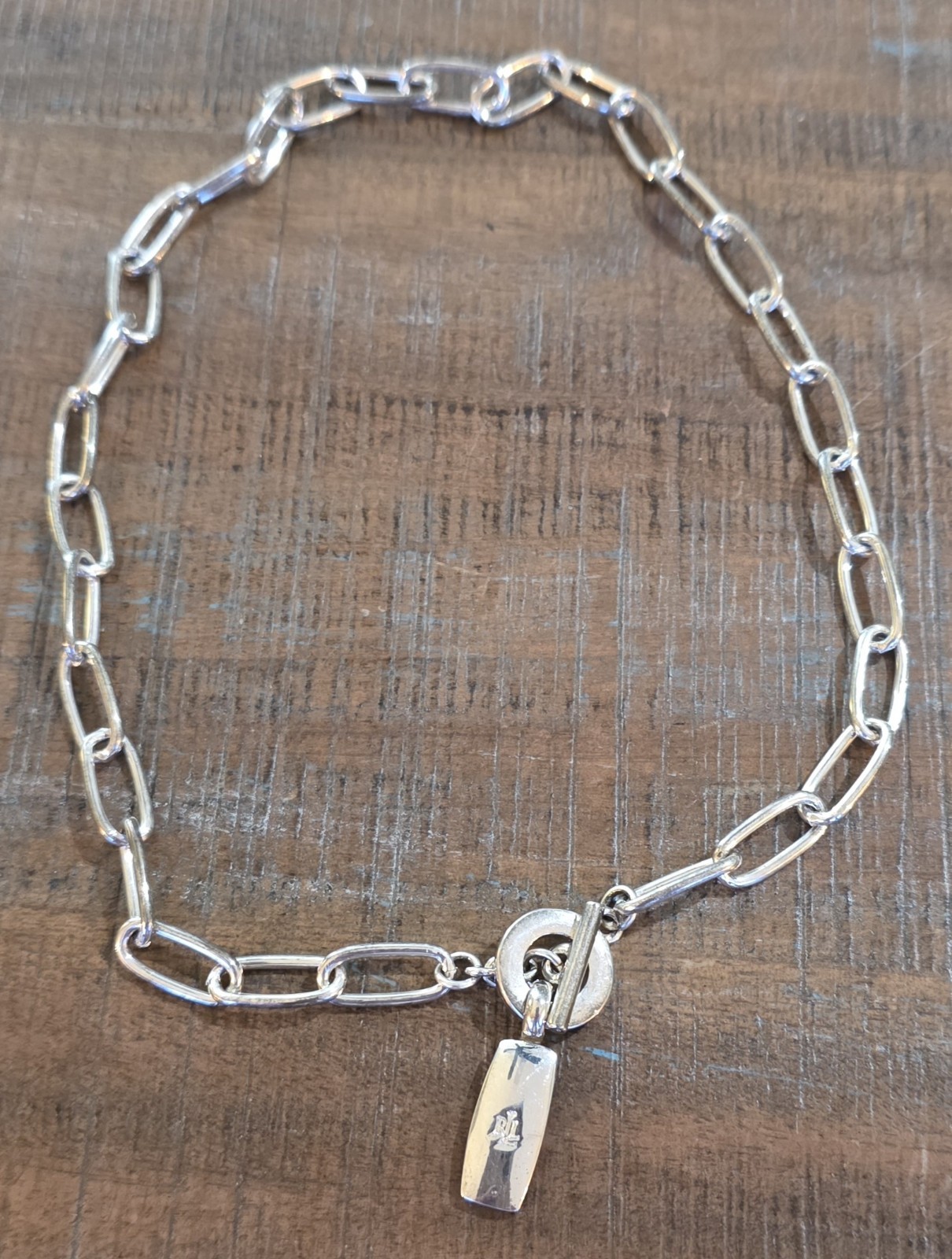 LRL Lauren Ralph Lauren Paper Clip Link Chain Collar Necklace Silver Tone 16in