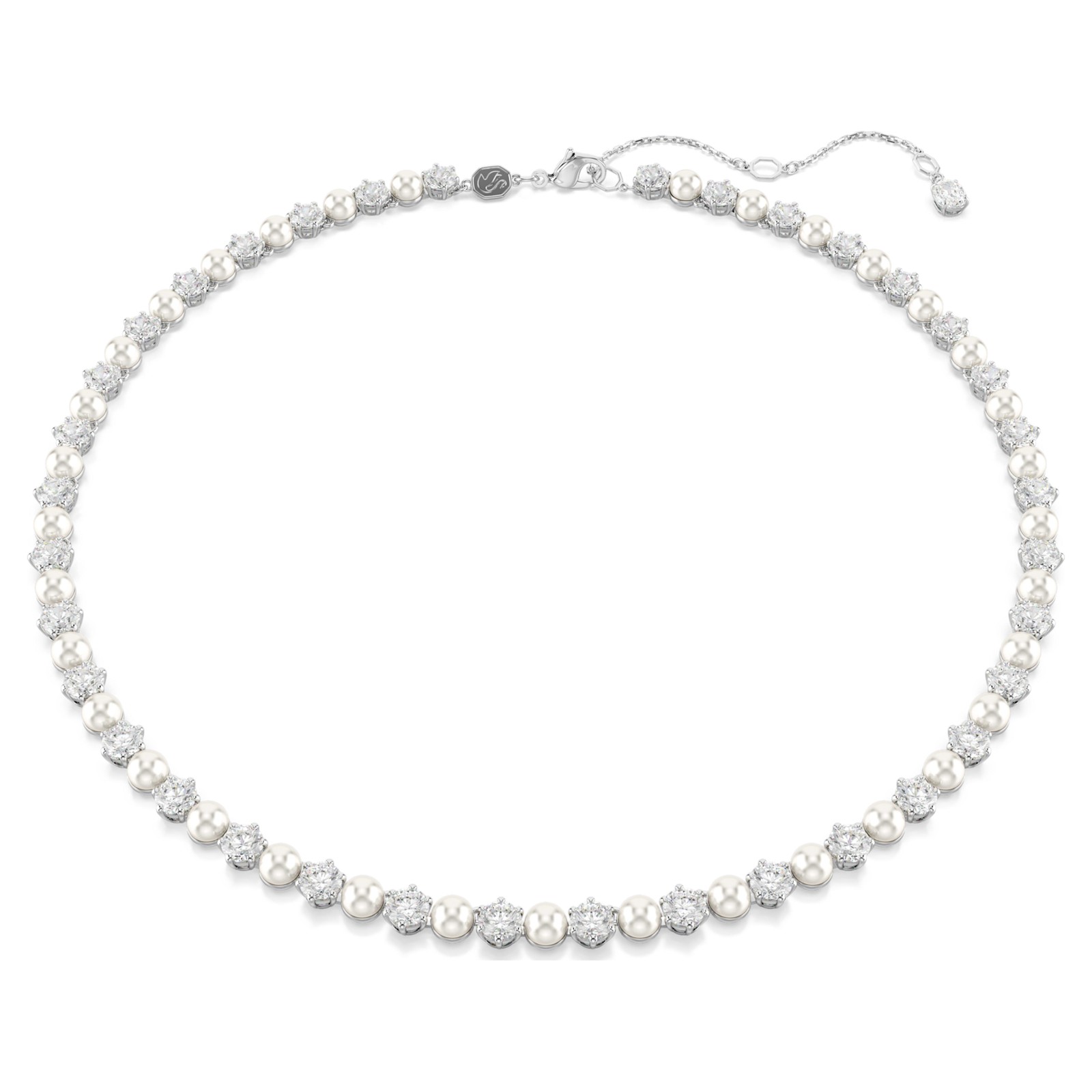 Swarovski Matrix Tennis Necklace, Crystal Pearl, Round Cut, White 5689623