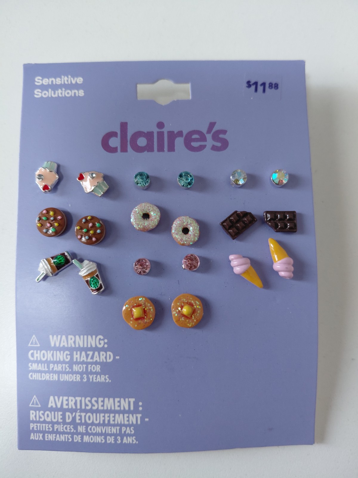 Claire’s Sensitive Solutions 10 Pair Fun Snacks Stud Earrings, NWT