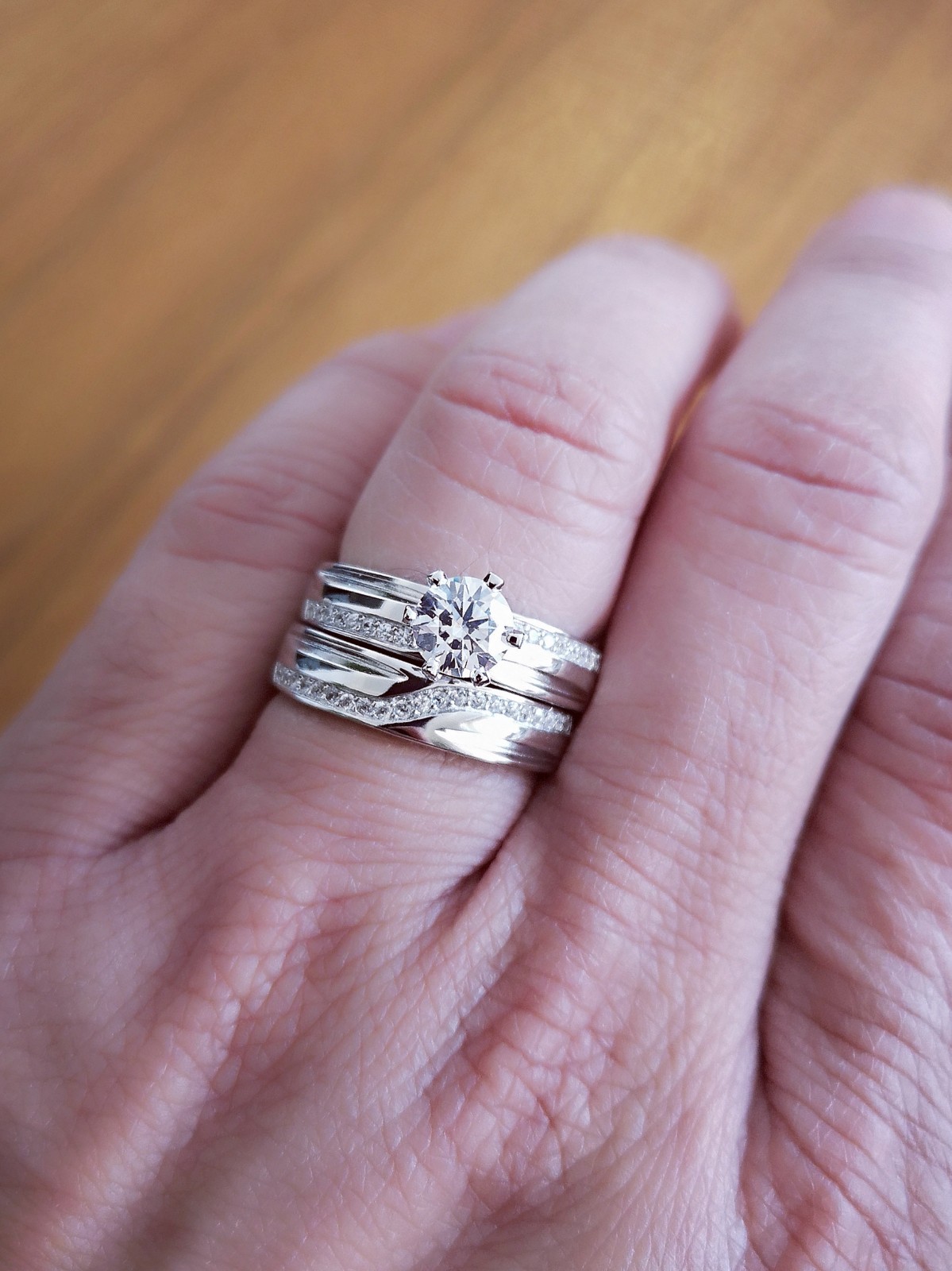 Engagement Ring and Wedding Band Set 14K Gold Plated White Simulated Diamond