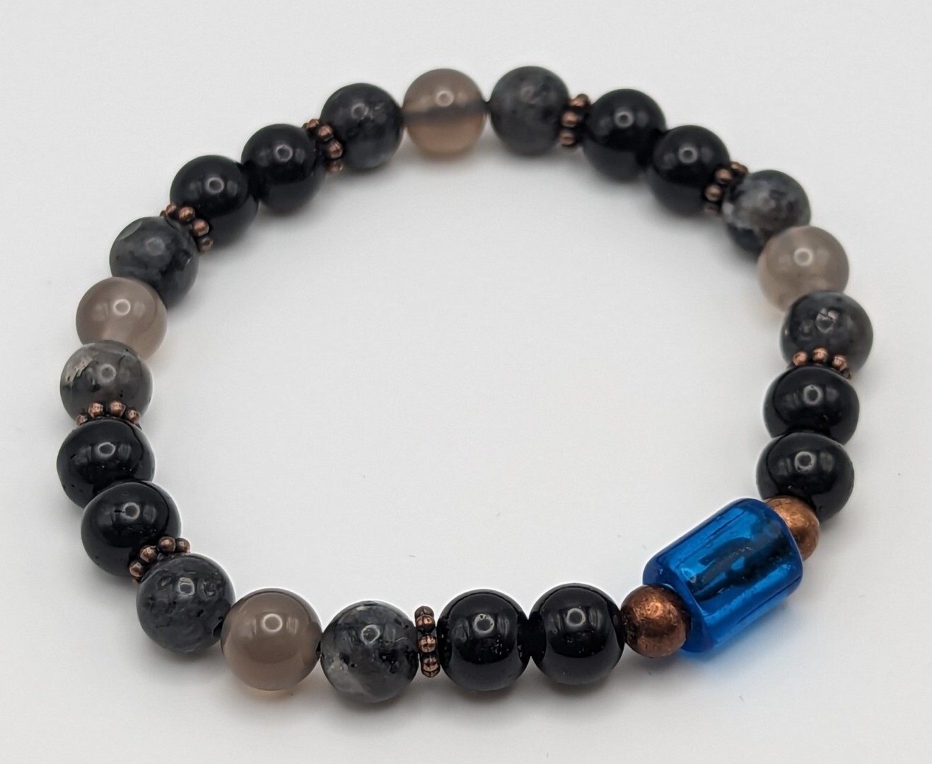 Labradorite / Grey Agate / Black 8mm Beaded Stretch Bracelet (18cm) Medium Wrist