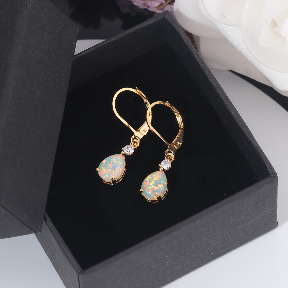 Gemstone Black Fire Opal Dangle Silver Earrings 925 Silver Women Jewelry
