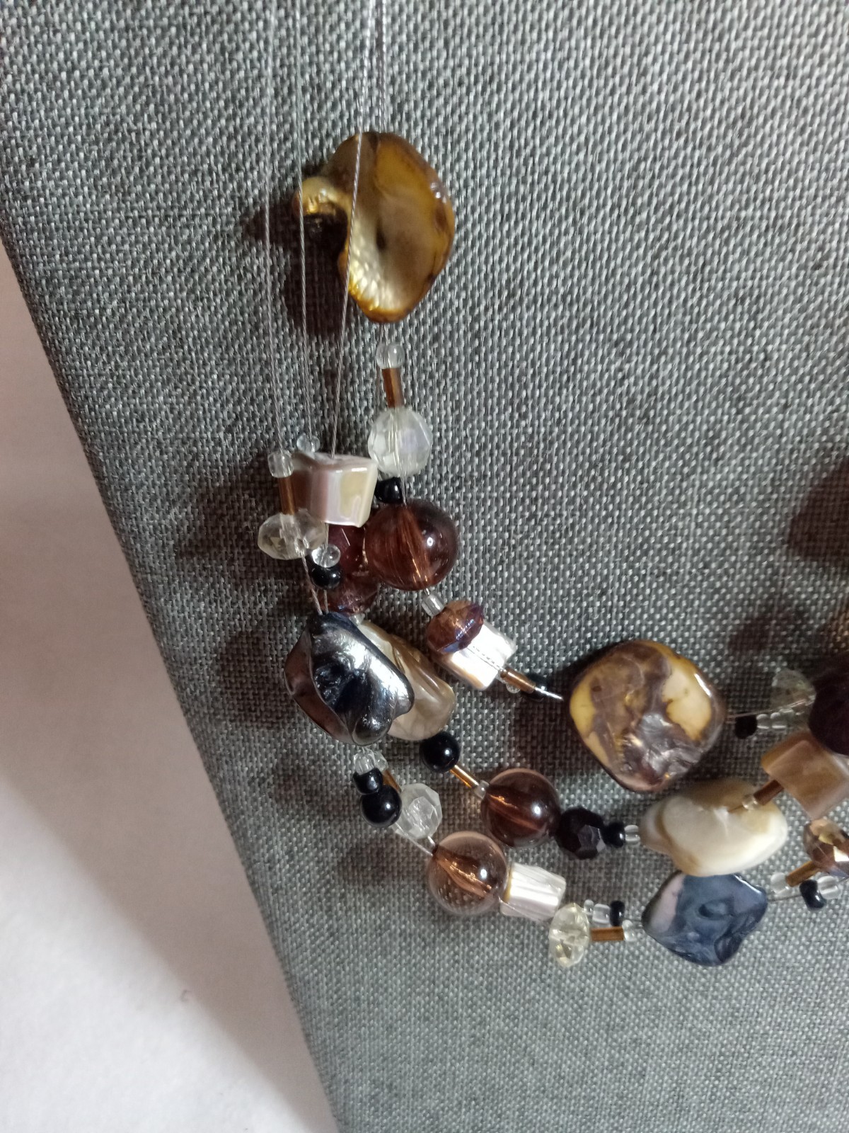 Classic Three Strand Multi- Brown Mix Bead Abalone Shell Necklace 20″ Long