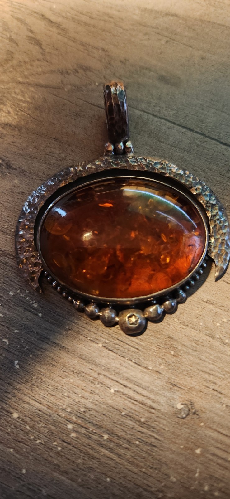 Sterling Silver 925 Oval Amber Bezel Set Cabochon Charm Pendant.