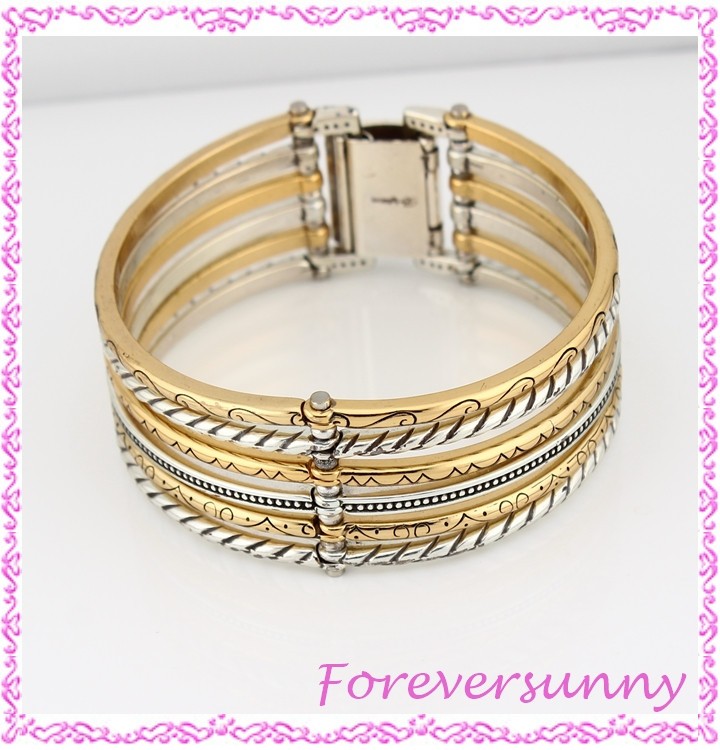 Brighton Rapture Rings Two-Tone Wide Fold Over Clasp Bracelet