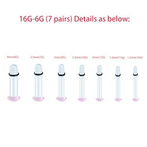 Glass Ear Stretching Kit 0.5mm Increment Gauges 16G – 1.2mm-4mm (16g-6g) Pink