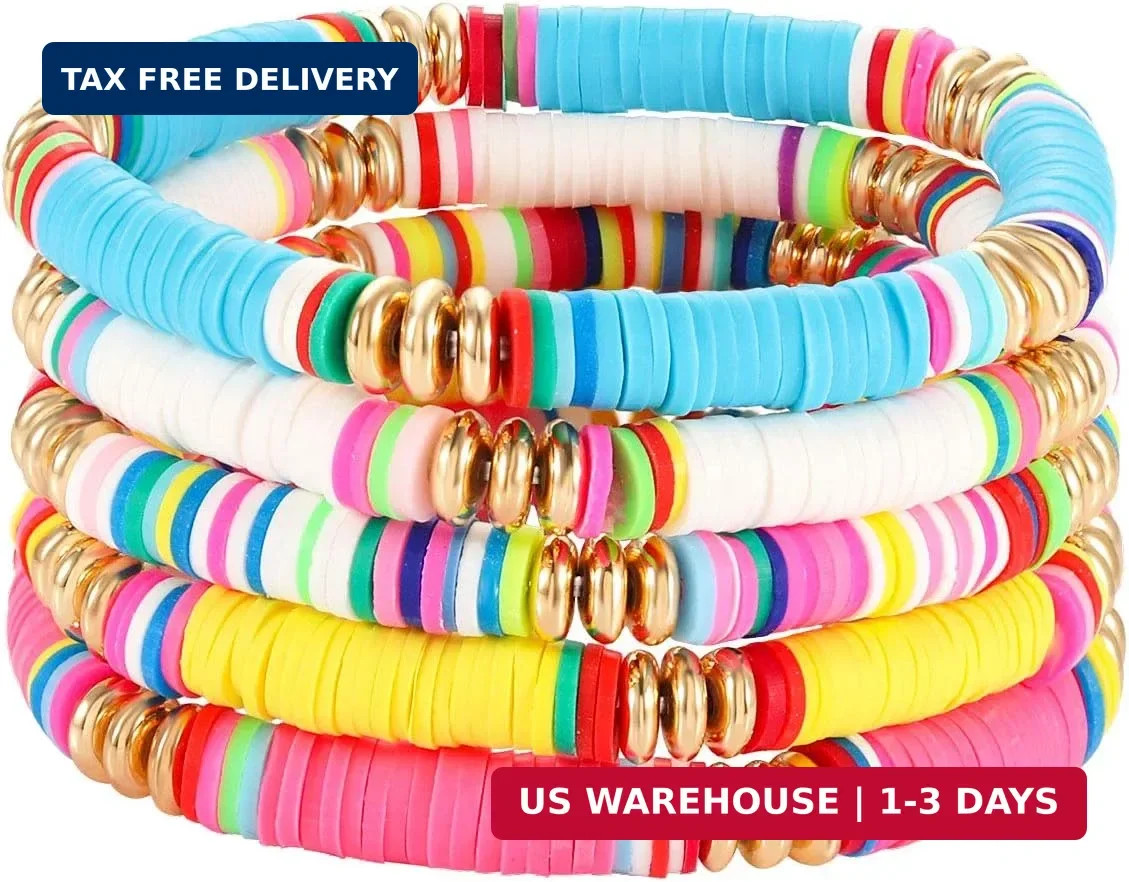 NVENF Rainbow Heishi Bracelets for Women Stackable African Vinyl Disc Bead Stret