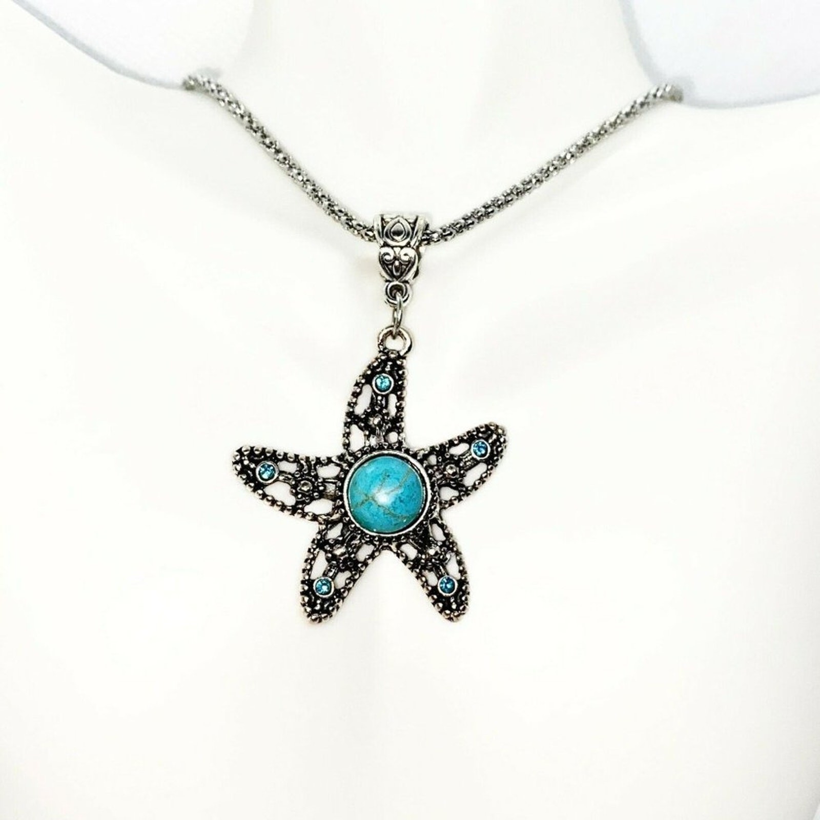 Silver-Tone Turquoise Starfish Necklace