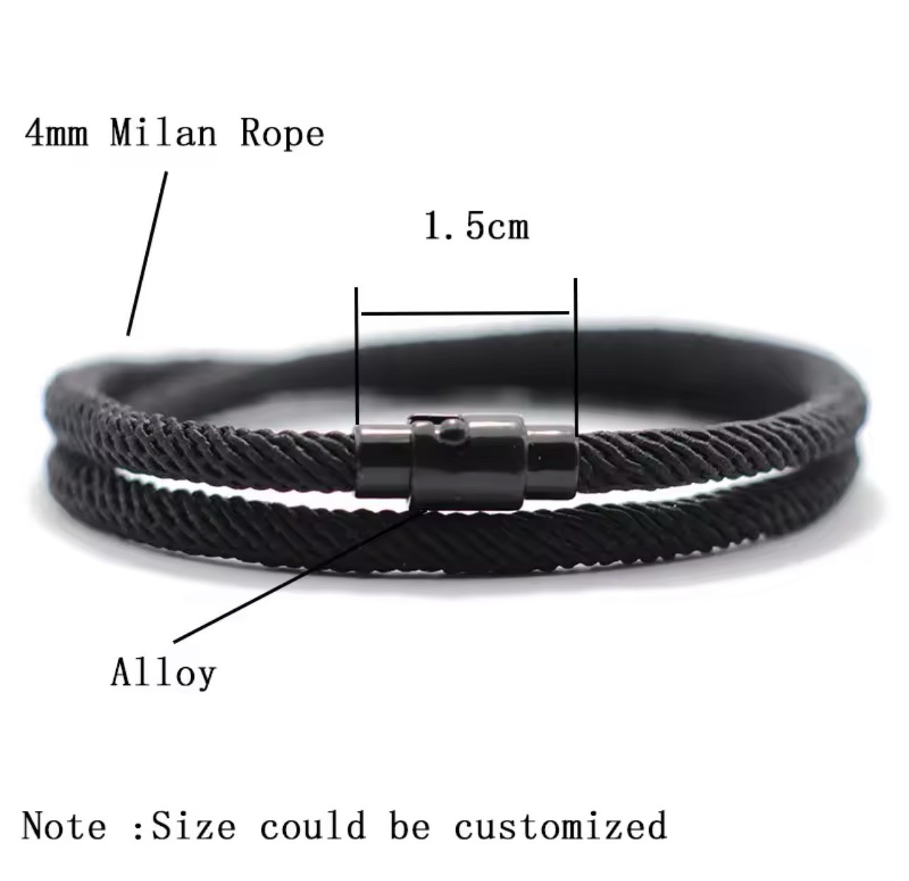 6pcs Men’s wrap bracelet set, magnetic closure, rope alloy, 4mm/19.5 cm